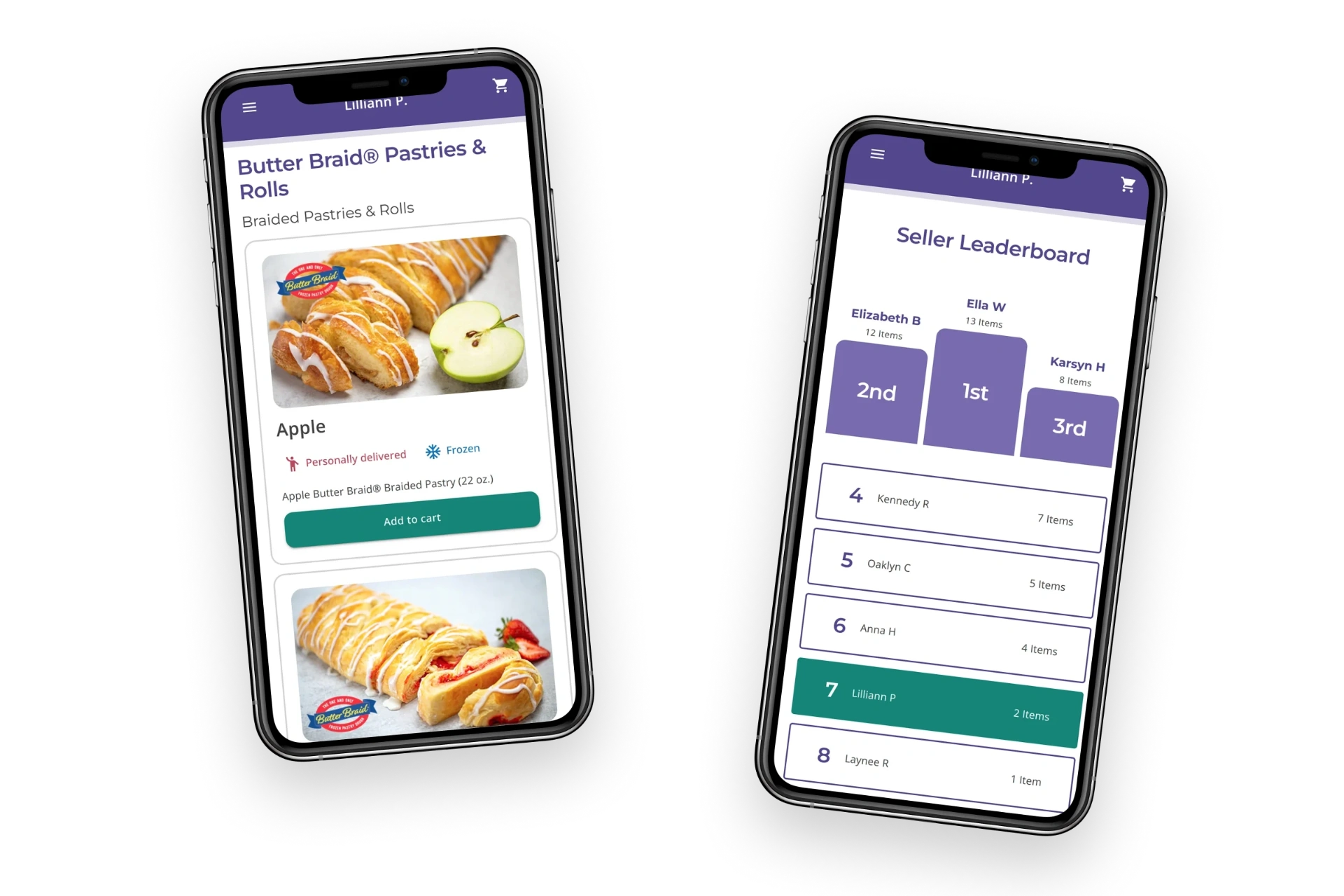 Online store product page and seller leaderboard on mobile phones
