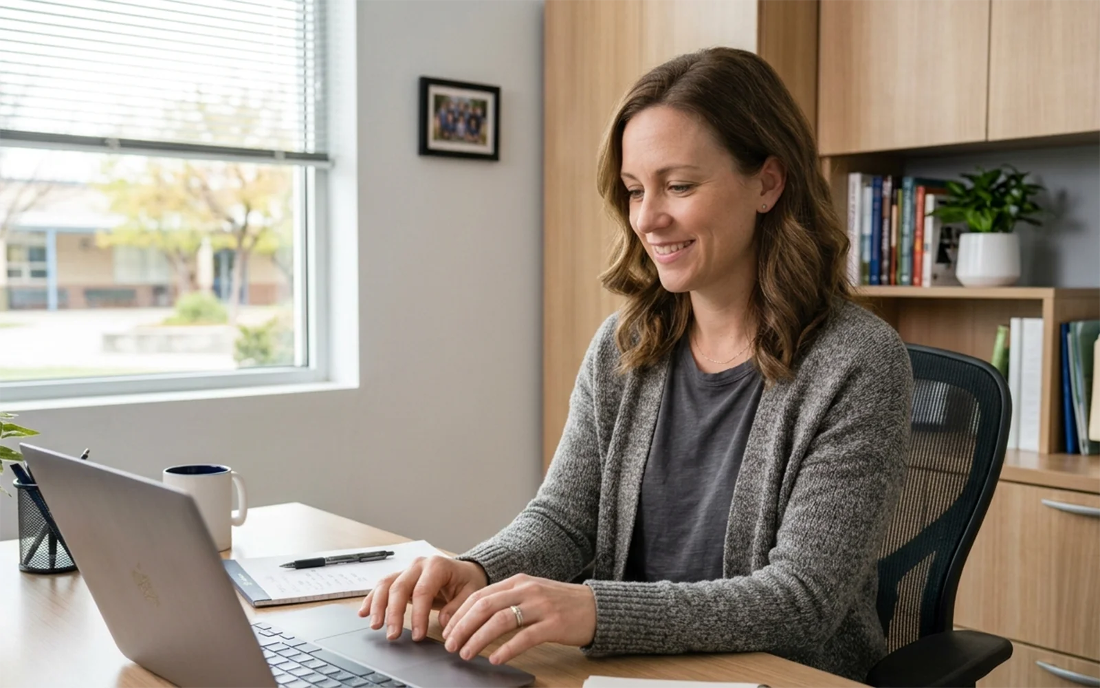 Woman signing up for a fundraiser on a laptop